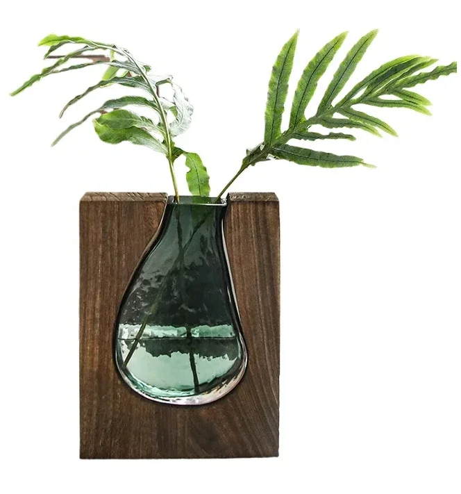 

Wood Glass Inlay Vase Hydroponic Flower Pots Desk Decoration Artificial Flower Decorative Floral Arrangement Light Green Vases