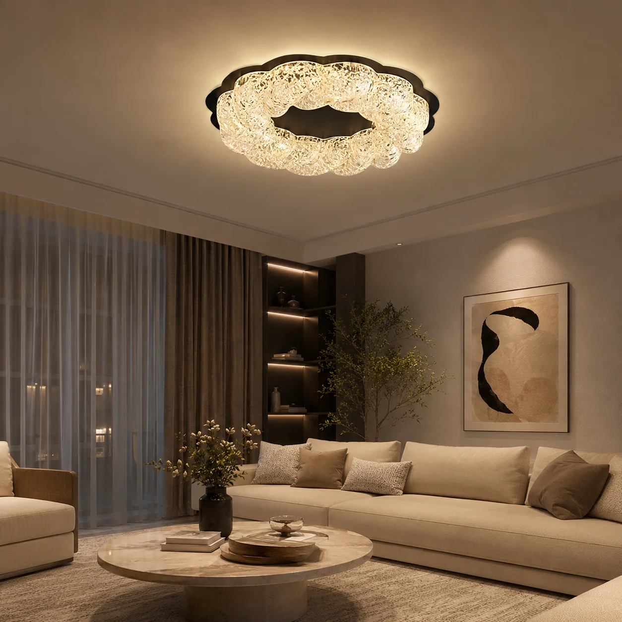 Modern Cloud Textured Glass LED Ceiling Light 3‑Color Dimmable Flush Mount Lamp for Living Room Bedroom Home Decor