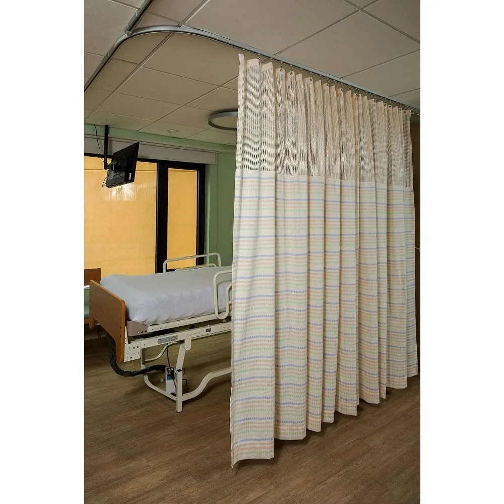 

Hospital Medical Privacy Cubicle Curtain, Machine Washable-Flame Retardant with Mesh top & Grommets (15' Wide x 7' Long)