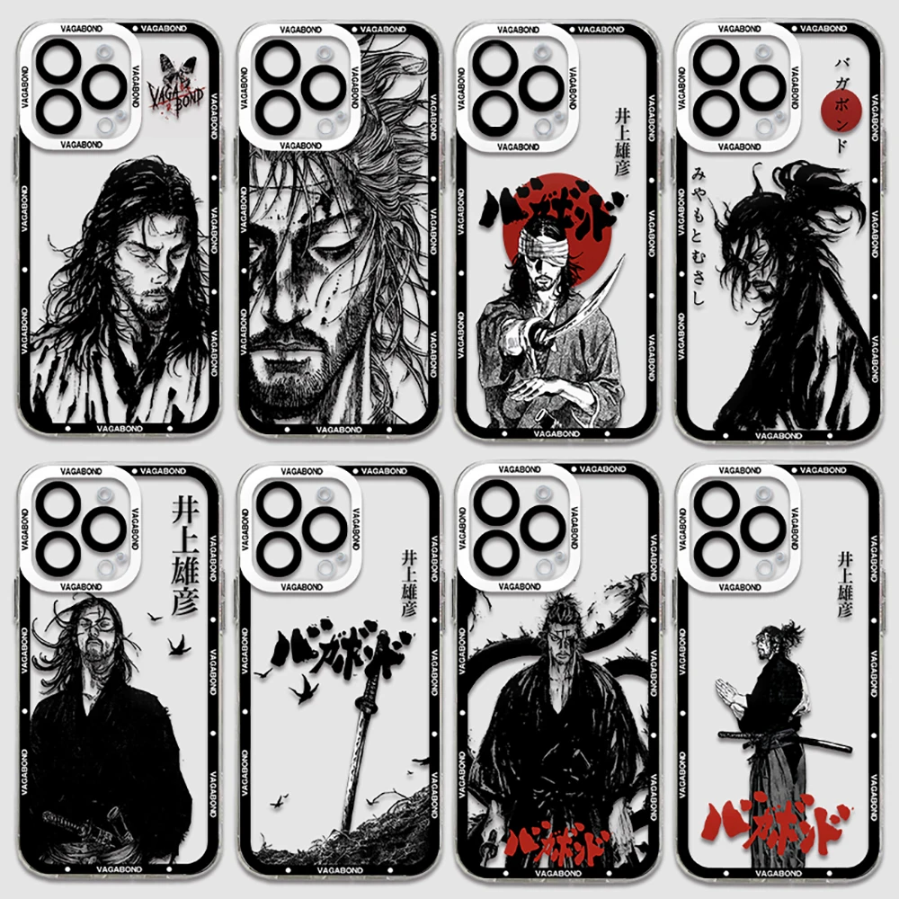 Japanese Vagabond Samurai Miyamoto Musashi Phone Case For iPhone 15 14 13 12 11 Mini Pro Max X XR XSMax 7 8 Plus SE Clear Cover