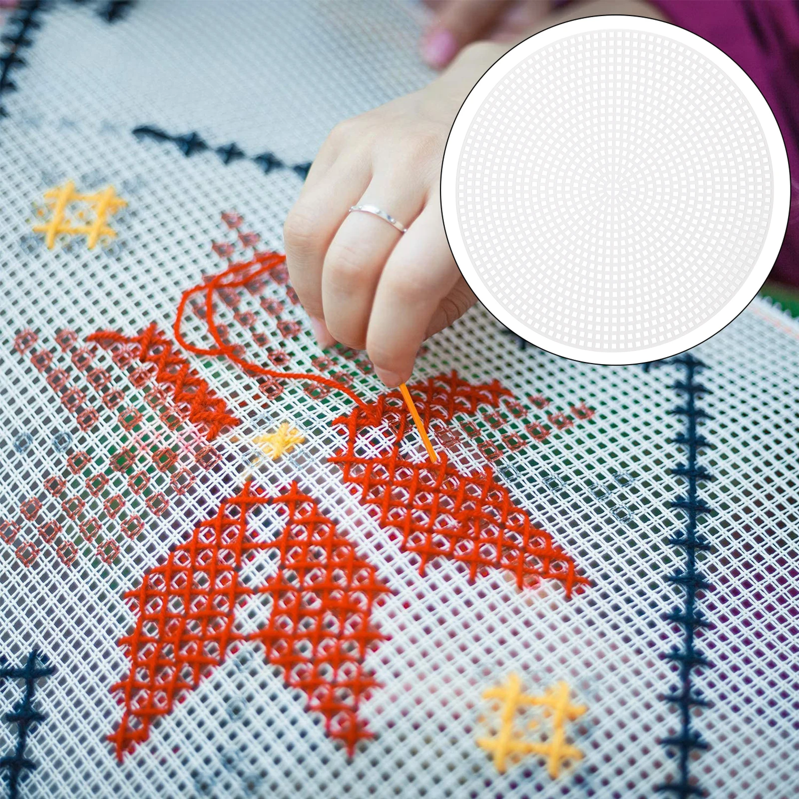 

20 PCS The Circle Circular Cross Stitch Grid Panel Material Multi-purpose Craft Bag DIY Kit