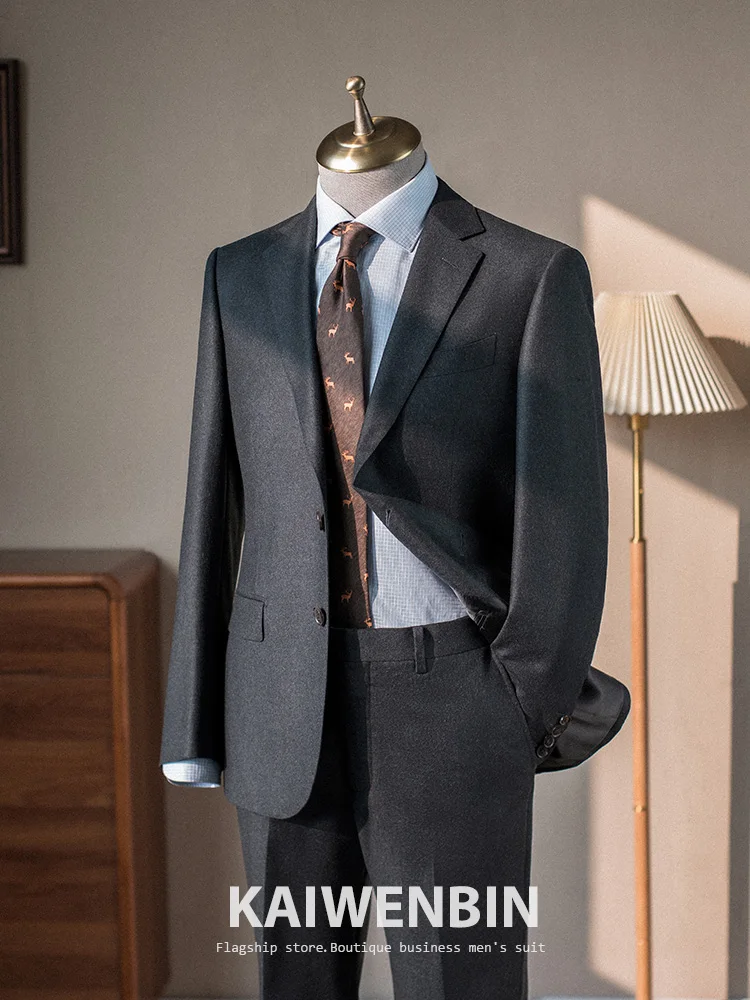Men's Suit  Thick Wool  Dark Grey Cashmere silk blended Half canvas 2 Pcs Jacket Pants Formal Business  Customized Custom Made