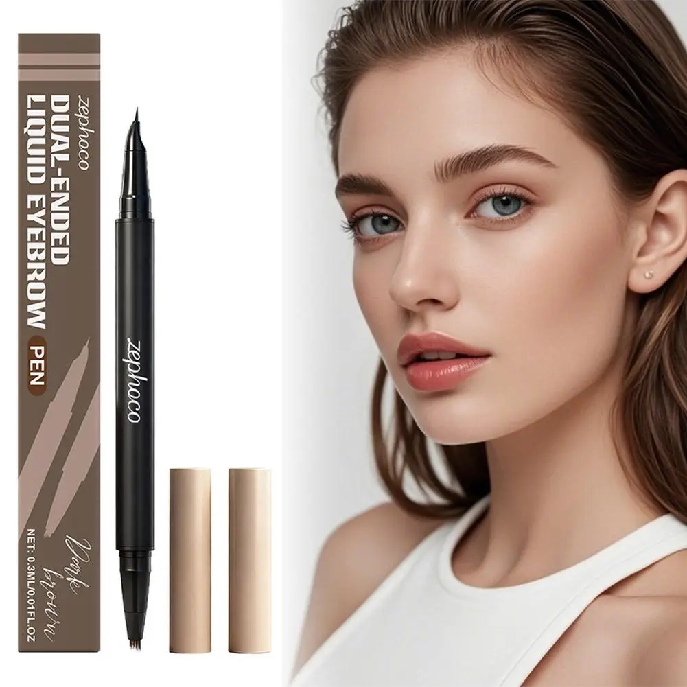 Crayon à sourcils liquide 2 en 1, avec pointe incurvée et stylo Microblading 4D, imperméable et durable, pour femmes, Y9F1