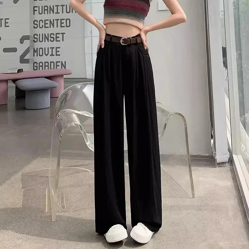Cotton and Linen Women's Wide Leg Full Pants High Waist Summer Female Elegant Minimalism Straight Loose Trousers 2025 Autumn