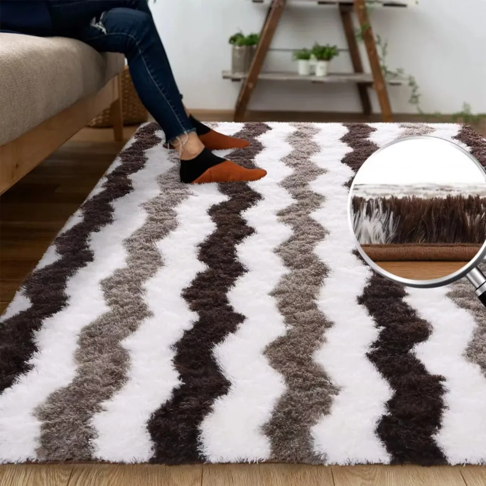 VIKAMA Plush Wave Pattern Carpet Living Room Bedroom Bedside Rug Soft Warm Three Colours Patchwork Home Decor Carpet