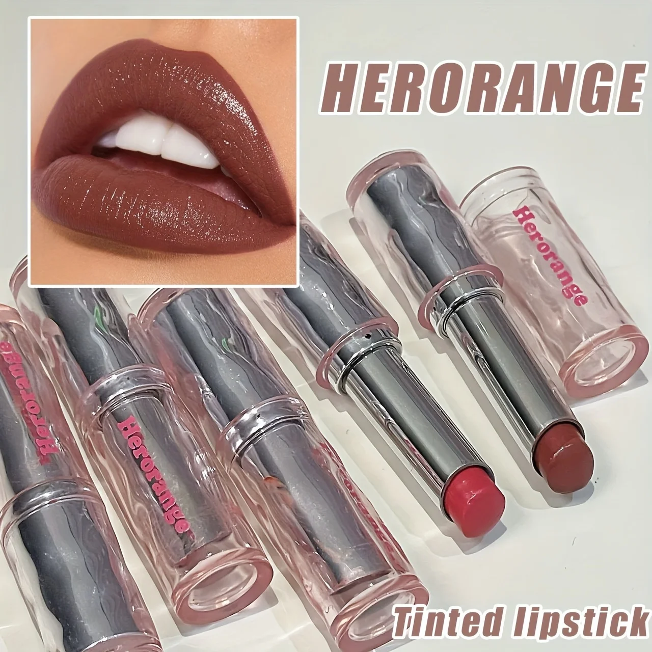 Herorange Glossy Solid Lipstick, Long-Lasting, Moisturizing, Ultra-High Color Payoff, Plump Lips, Dark Brown, Rose Color, Red, Suitable for All Skin Types