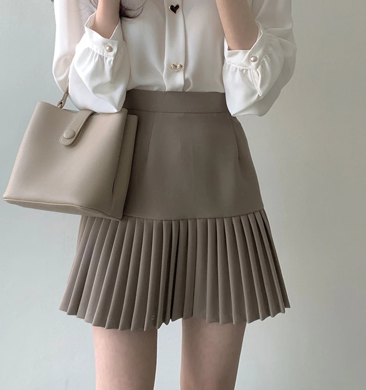 

Универсальная плиссированная юбка для колледжа, юбка трапециевидной формы с высокой талией, однотонная уличная юбка, лето 2023, модный тренд