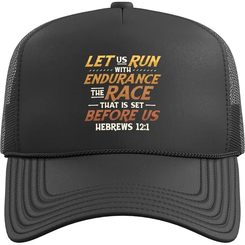 Let Us Run with Endurance The Race Marathon Running Trucker Hat with Adjustable Mesh Back