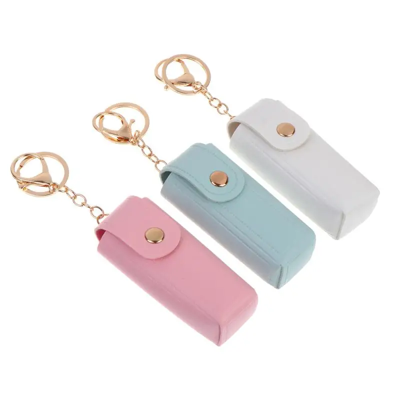 Einfarbige PU-Leder Tragbare Mini-Lippenstifttasche Schlüsselanhänger Spiegelanhänger Schlüsselring Modische Aufbewahrungstasche Damen Make-up-Zubehör – Detail 3