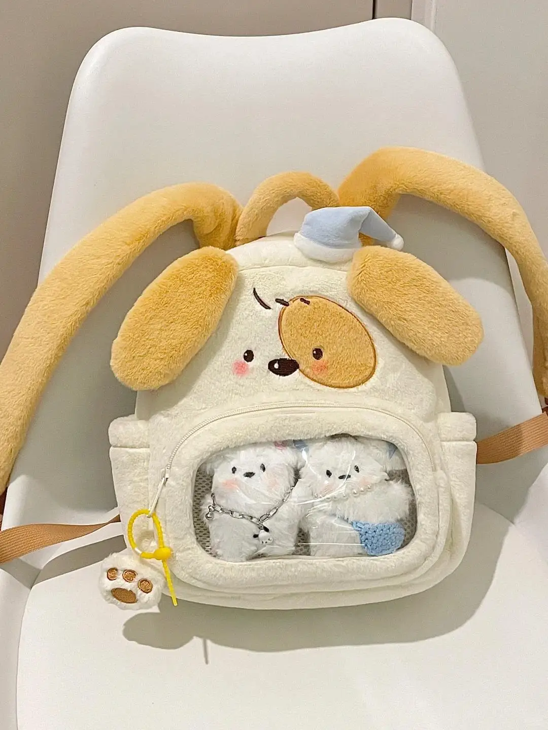 Cute Plush Dog Print Shoulder Bag Women's 2024 New Style Casual Sweet Double Shoulder Bag Soft Velvet Material Cartoon Pattern