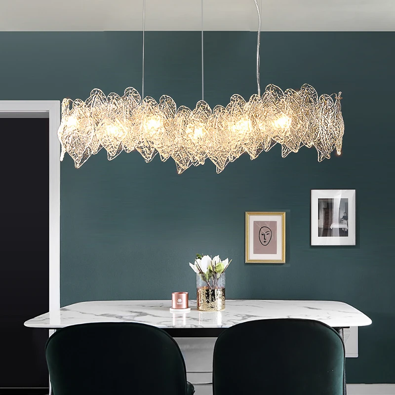 Moderne Romantische Ijs-Blad Glas Hanglampen Led Home Luxe Hanglampen Voor Plafond Woonkamer Decor Lustres Lampara Techo