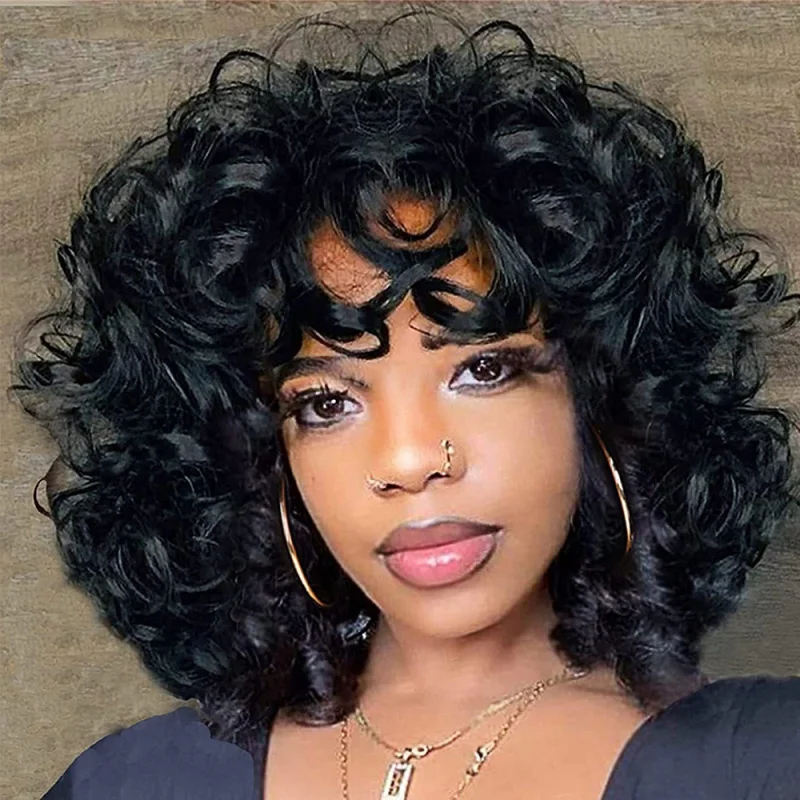 

European and American women's short , African curly wigs, fluffy afro synthetic hairpieces