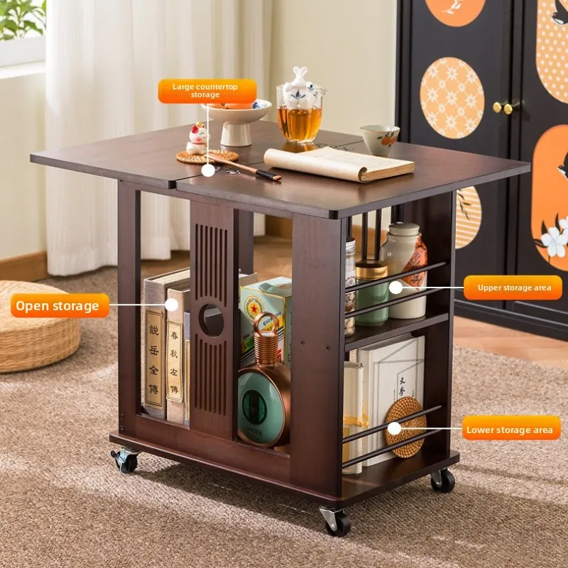 

Factory Chinese-style movable folding coffee table side table 2025 new coffee table mobile tea table household multi-function