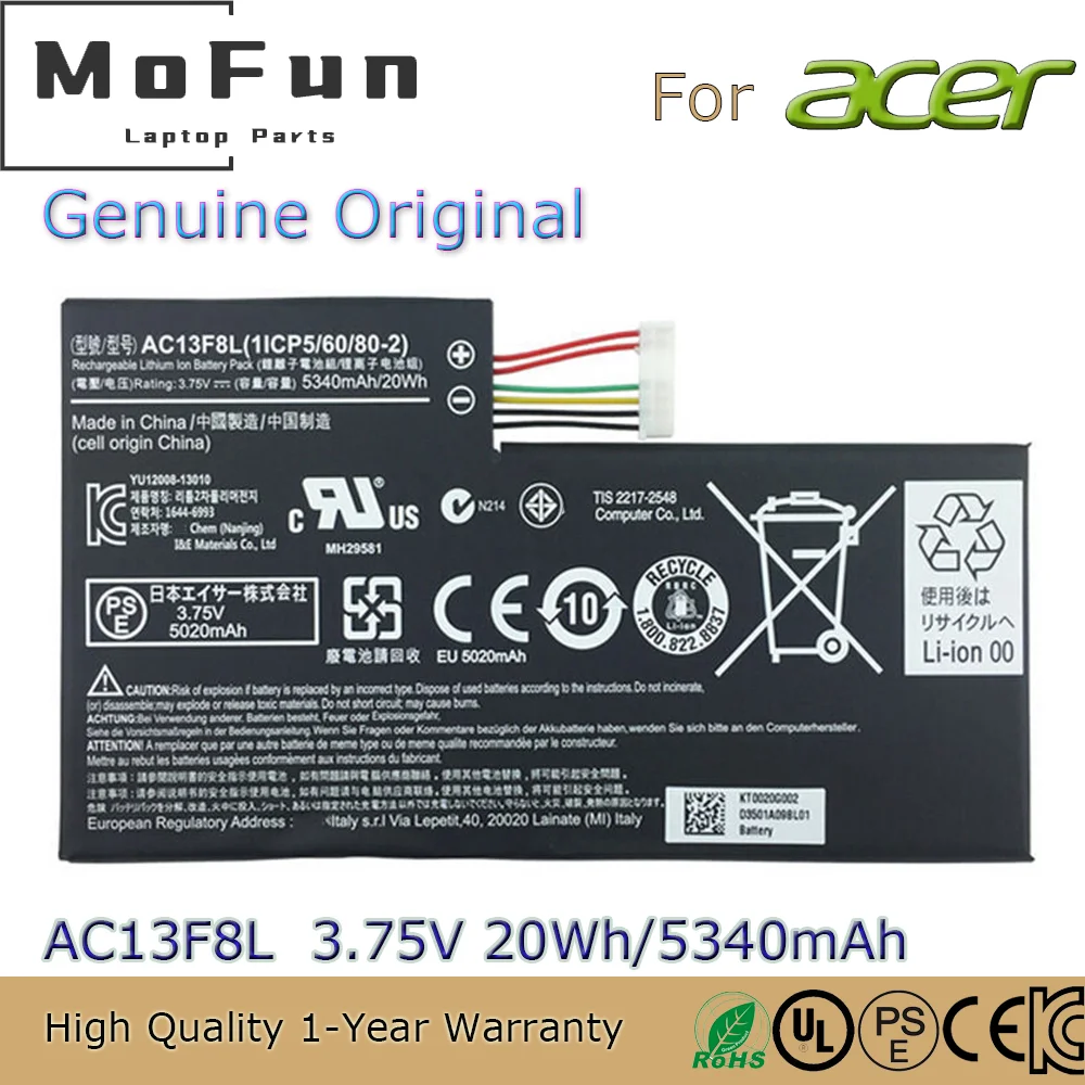 Brand New Original AC13F3L 3.75V 4960mAh Laptop Battery for Acer Iconia W4 A1-810 A1-811 A1-A810 W4-820 AC13F8L