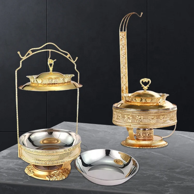 

Middle Eastern Arabic Luxury Chafing Dish Buffer Ss 201 Chafer Catering Equipment Gold Buffet Food Warmer