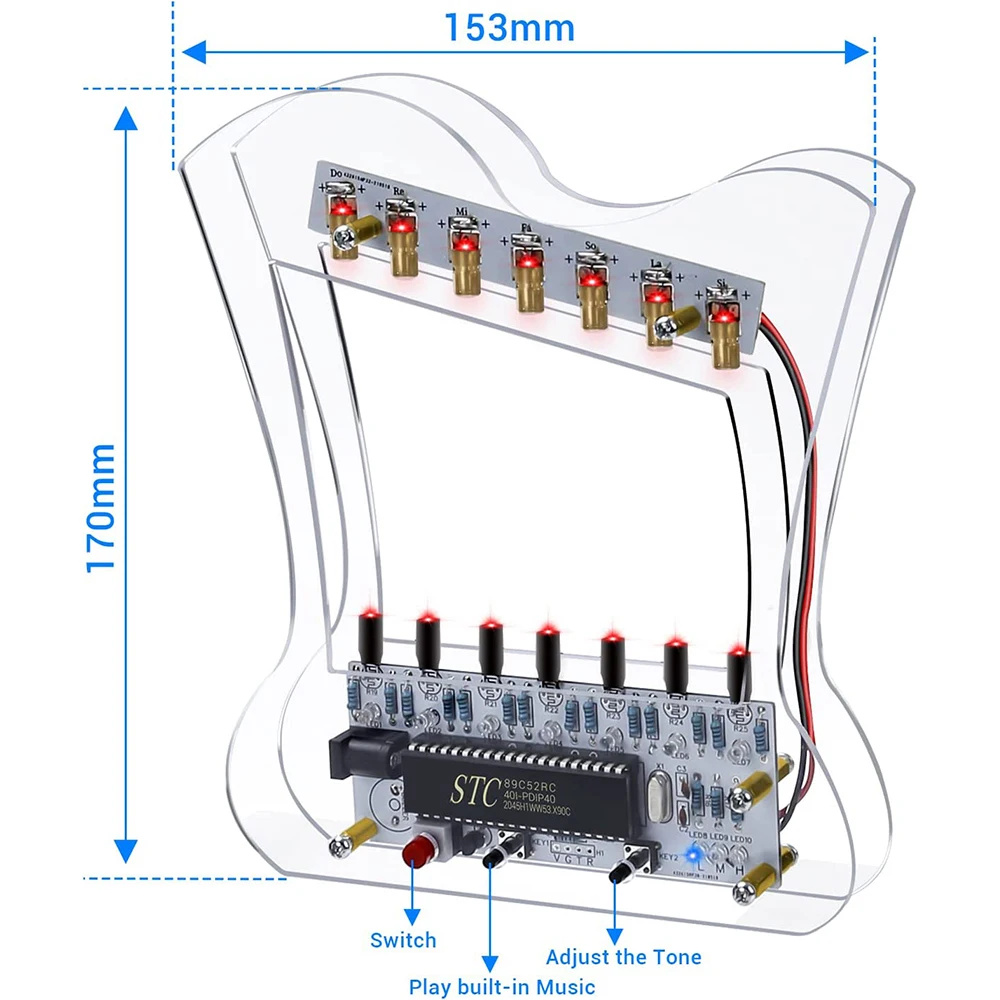 DIY Electronic Kit Laser Piano 7 String Lyre Harp Instrument Music Player Soldering Project Practice for Student Education STEM