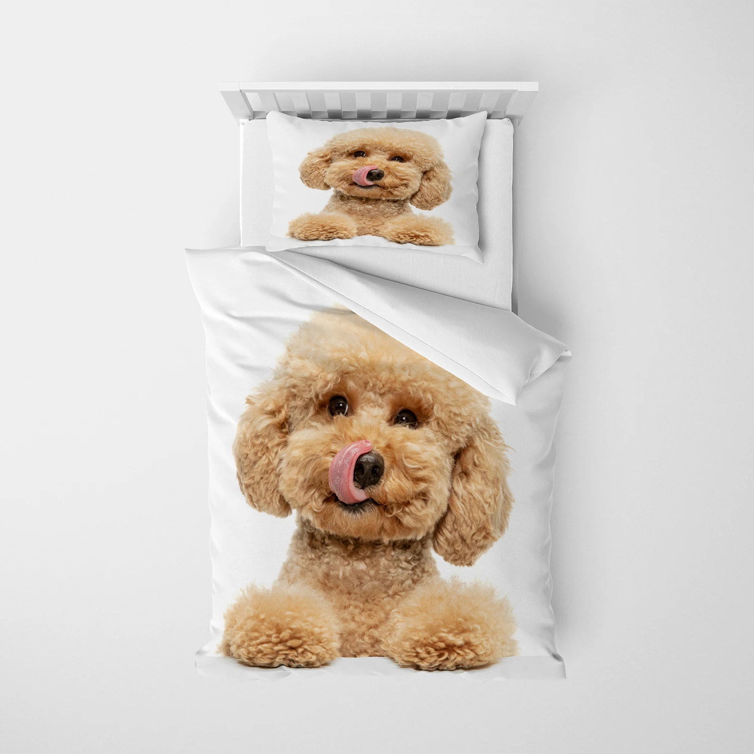 Luxury Bedding Set, Cute Dog Teddy Printed Duvet Cover Bed Linen, Twin/Full/Queen/King Size 140x200 200x200 240x200cm White