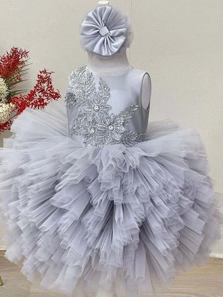 New Summer Dress for Girls 1 to 12 Yrs Children's clothing Cute Kid's Birthday Princess Dress Solid Elegant Wedding Party Dress