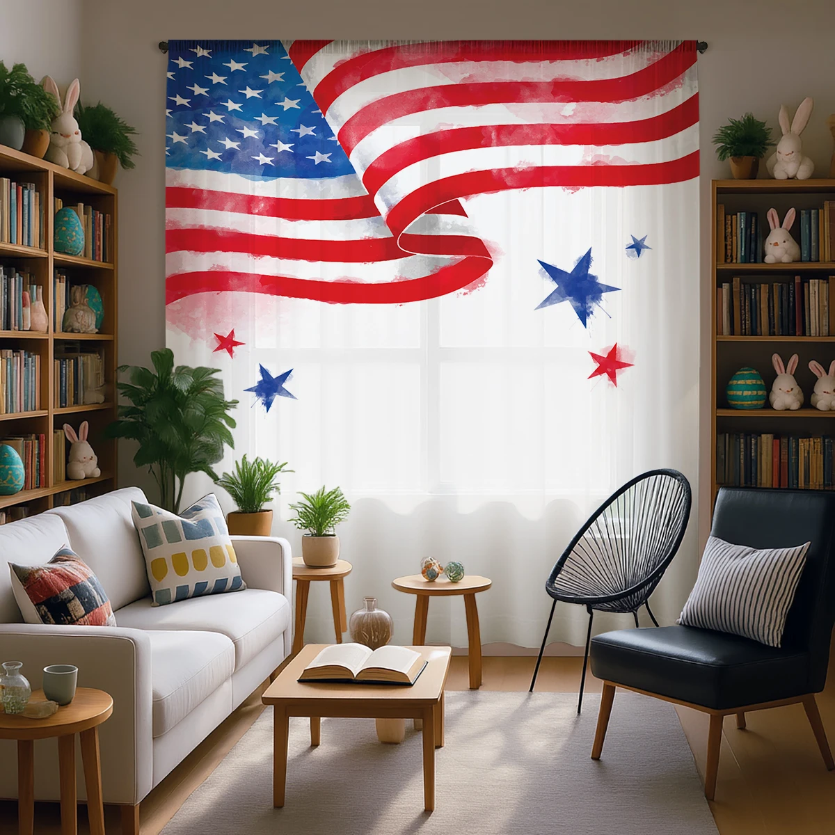 Independence DaySheer Curtain, Good Quality Modern Voile for living Room Bedroom Decoration, Mother's Day Gift, Machine Washable
