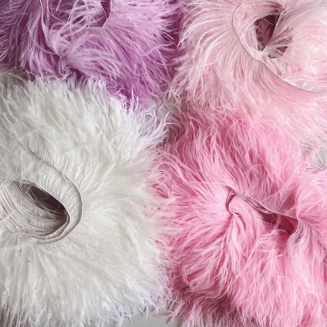 

High Quality Custom Pink Ostrich Feathers Trim 10-15CM/4-6Inches Natural Plumes Fringe Sew with Thread Clothing Dress Decoration