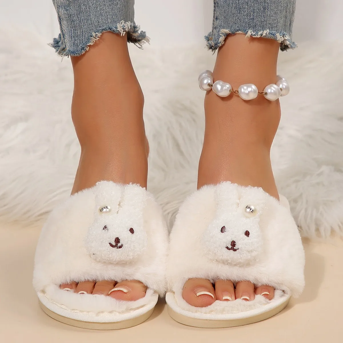 New Winter Women Fashion Non-Slip Plush House Slippers Soft comfortable Furry Open Toe Non Slip Cotton Slippers Slides Female