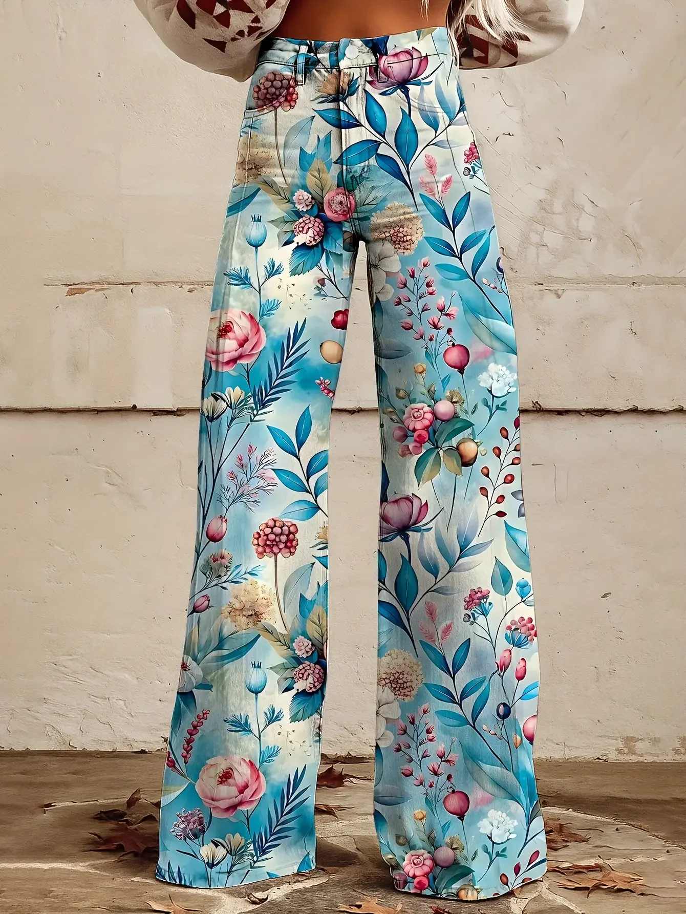 European and American trade plus size women's casual pants thin imitation jeans wide leg pants