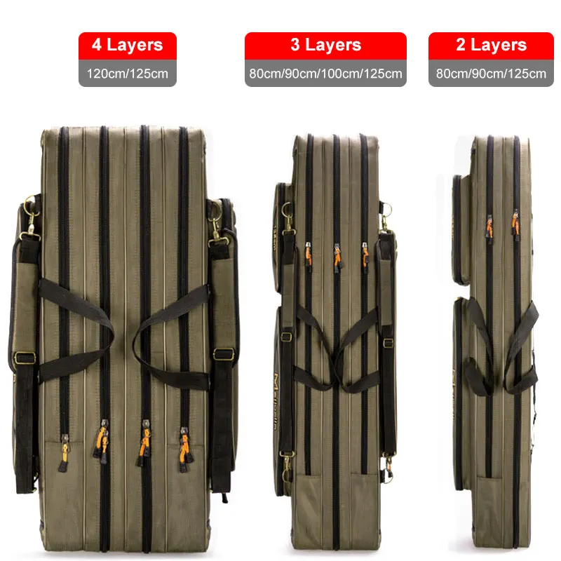 2/3/4 Layer 80/90/100/120/125CM Fishing Bag Single-Shoulder Multi-Function Fishing Rod Reel Bait Storage Bag Fishing Gear