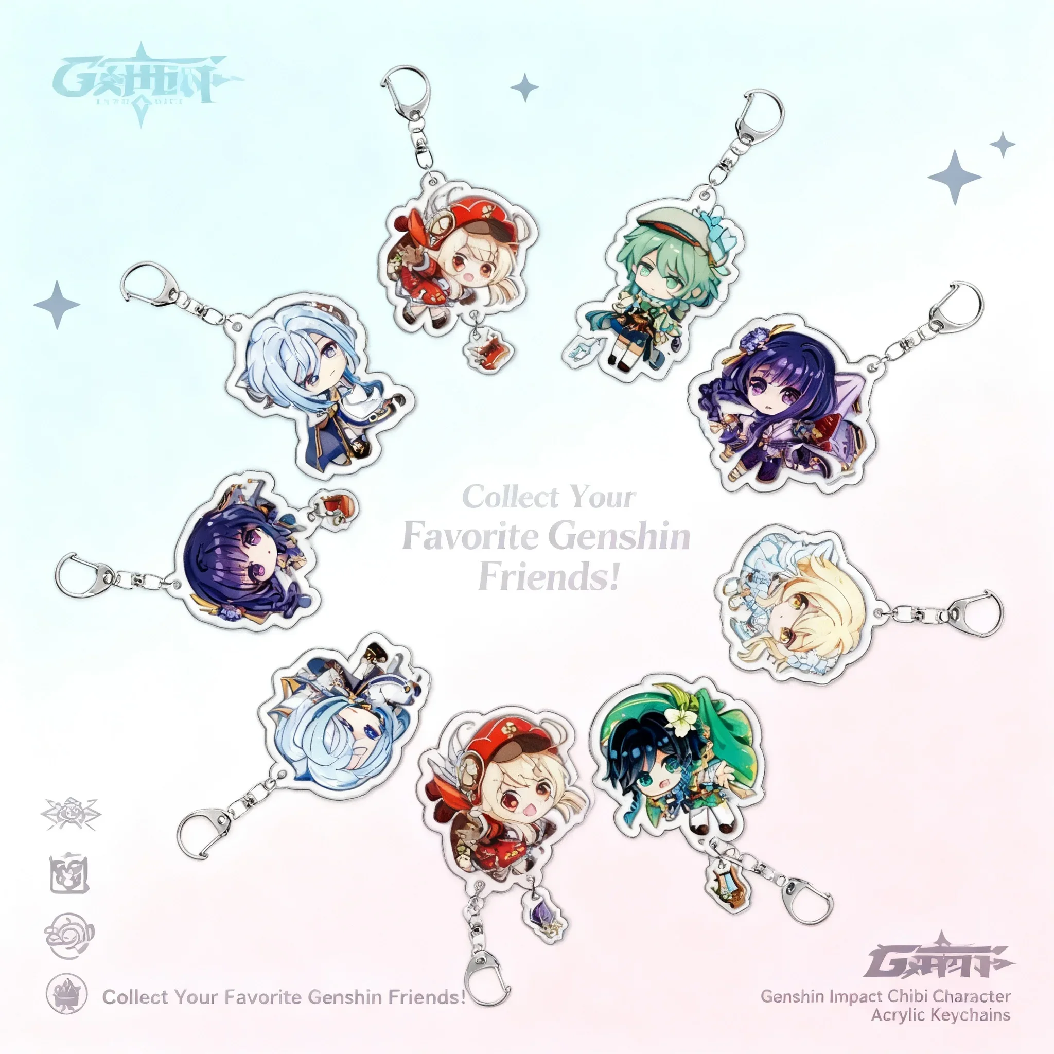 

Anime Genshin Impact Acrylic Keychain Pendant Accessories Featuring Characters Yae Miko Xiao Klee Keqing Kazuha Lumine Souvenir