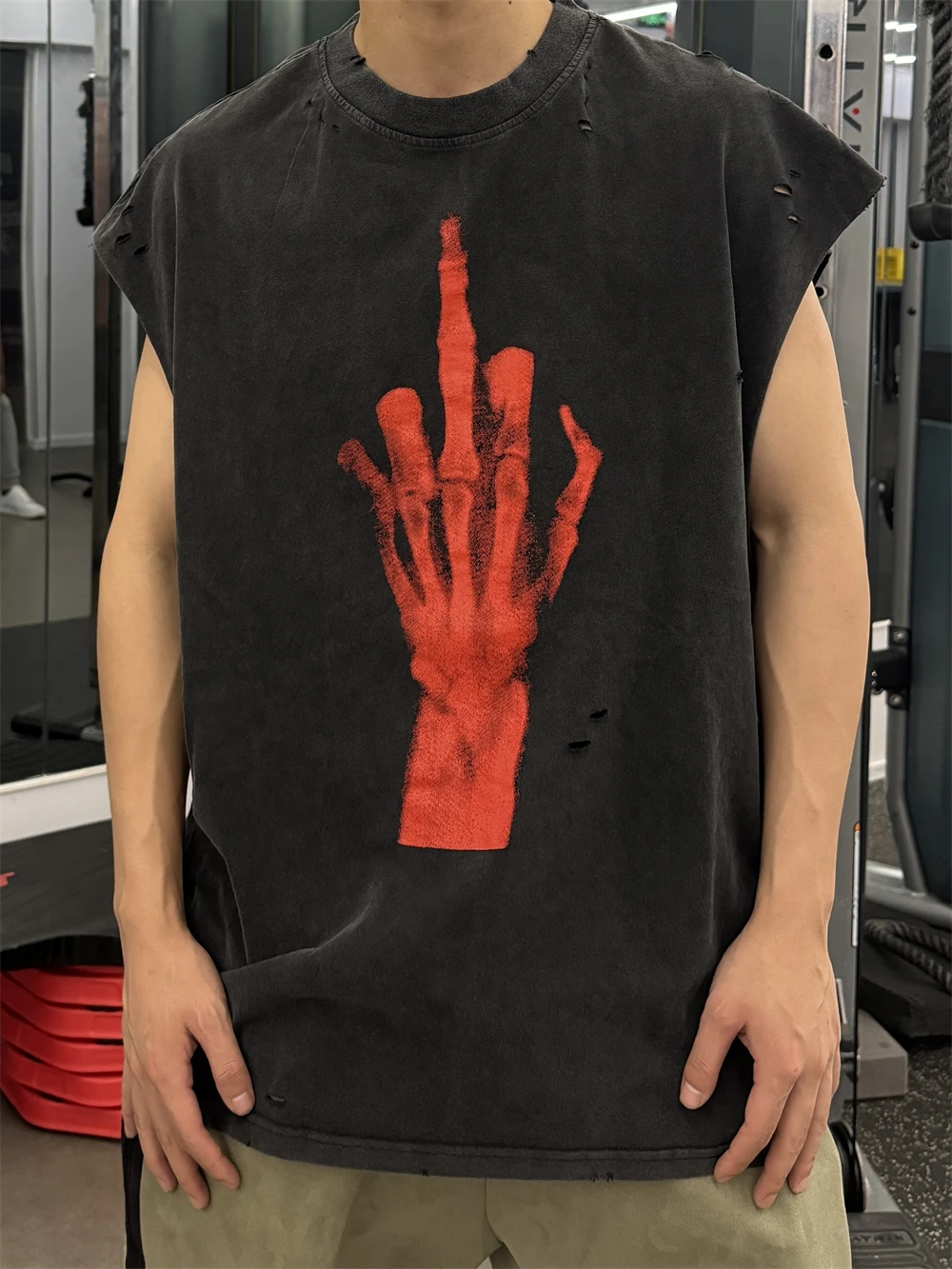 Skeleton Finger Print Saint T Shirt 1:1 Best Quality HIP HOP Vintage Oversized Loose Streetwear T-shirt Tee Tops