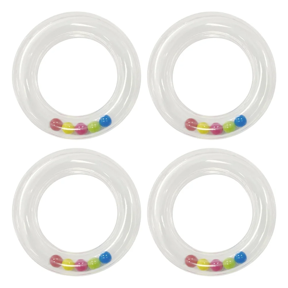 4 Pcs Transparent Circle Rattle Teething Toys Baby Shaker Creative Portable Clear Soothing Handheld The Bell Chew Newborn
