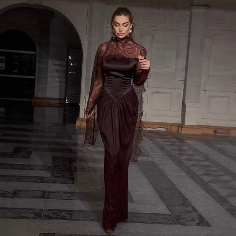 2025New الخريف نمط نوبل أنيقة طويلة الأكمام فستان طويل ثوب فاخر للنساء