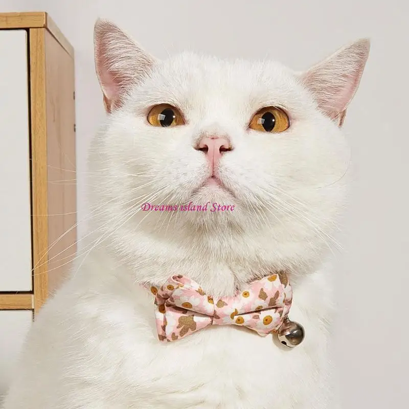 猫の花の印刷された首輪綿猫の首輪小さな中程度の大きな猫ブレイクアウェイカラー猫キャンプトラベルカラーhx6c