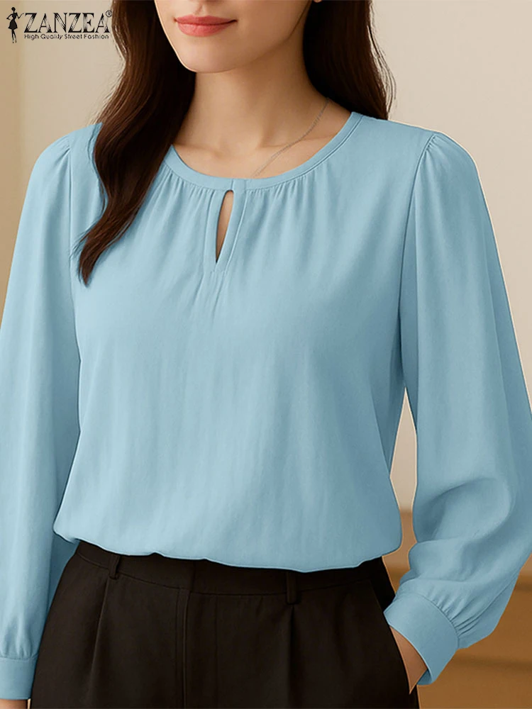 

Women Autumn OL Work Blouse 2025 ZANZEA Fashion Shirt Elegant O Neck Long Sleeve Tops Female Tunic Stylish Solid Office Blusas