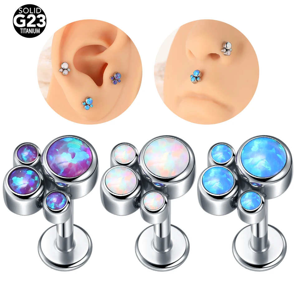 1Pc G23 Titanium Opal Ear Tragus Stud Internally Threaded Helix Piercing Labret Stud Earrings for Women Body Jewelry 16G 14G