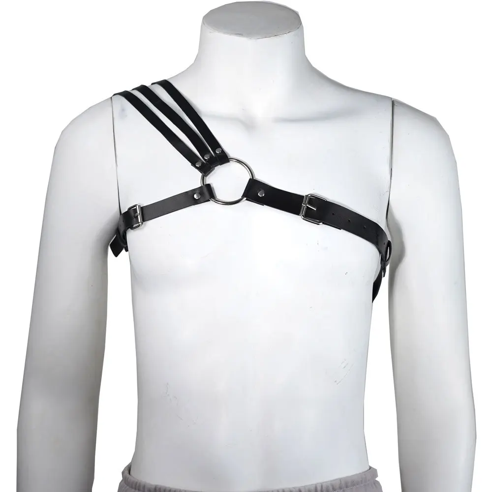 Men Harness BDSM Gay Pu Leather Studded Decor Harness Adjustable BDSM Clothing Sex Belt Erotic Costume chest harness