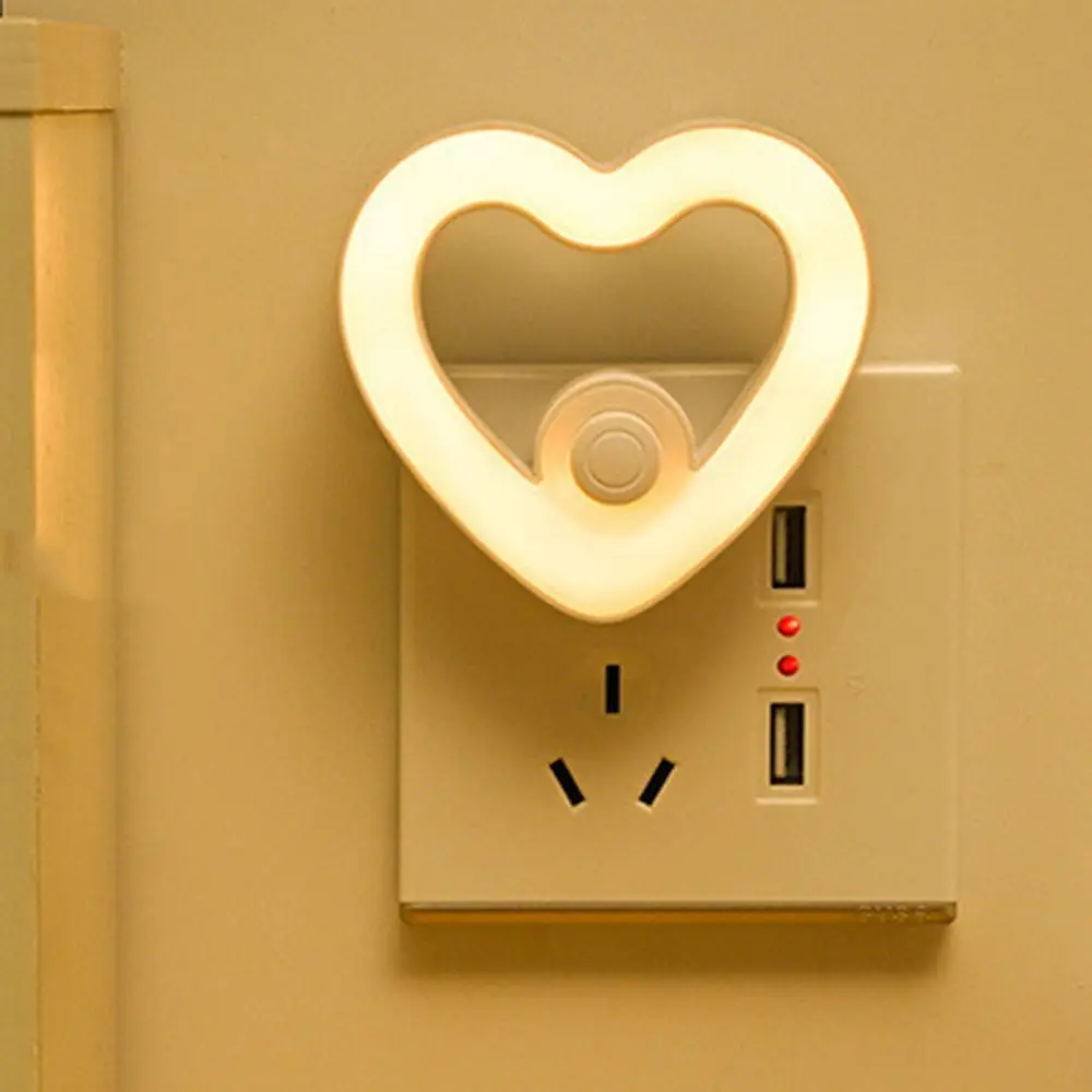 Plug-in Love Night Light 3 Gears Adjustable Eye Protection Cute Bedside Lamp Soft Light Energy Saving Mini Wall Lamp
