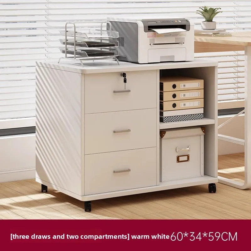 

Three-draw two-grid removable wooden locked office filing cabinet household storage locker