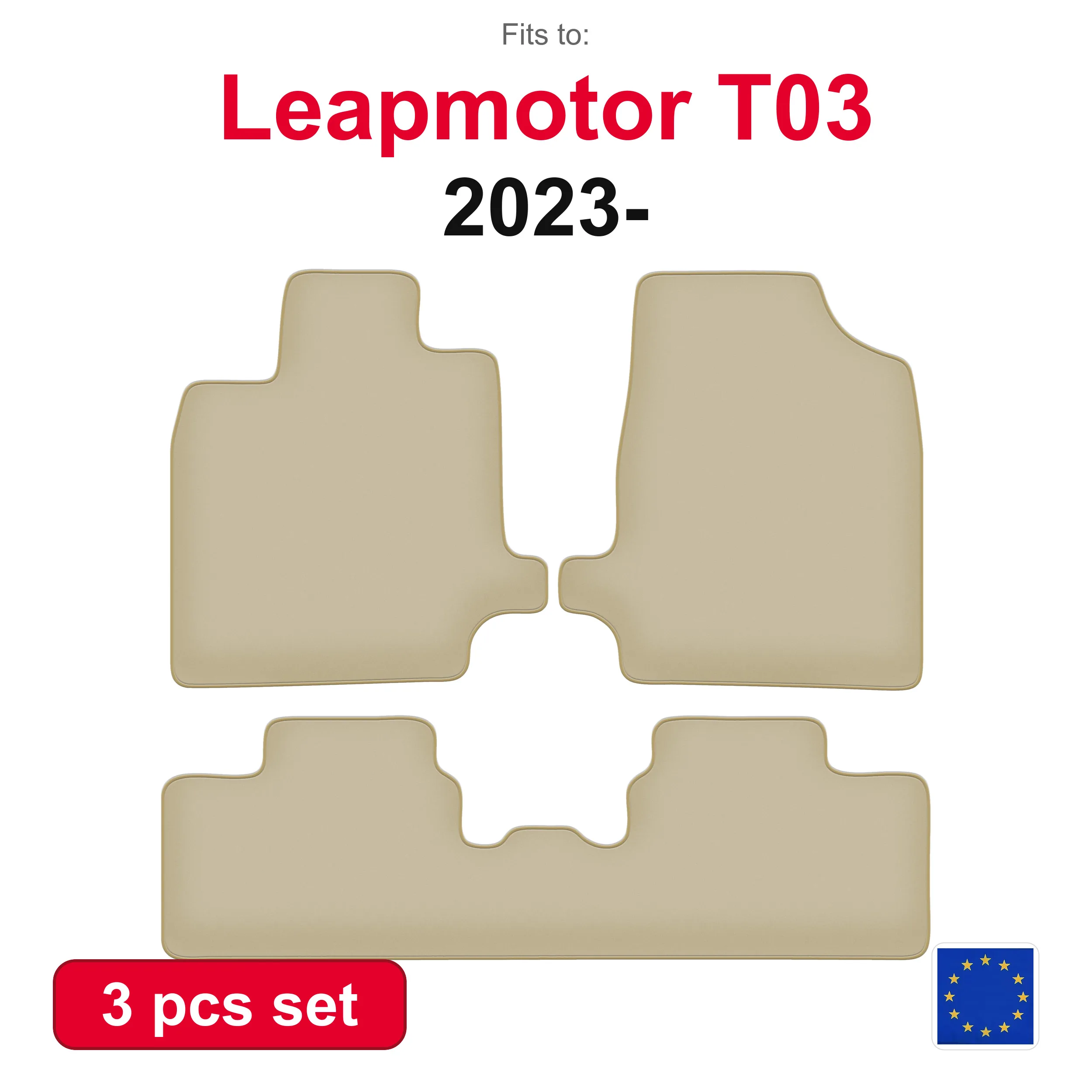 Image of PREMIUM-Autovelourmatten für Leapmotor T03 Schrägheck 5-Türer (2023-) -beige, passgenau (3-teiliges Set) Auto-Fußmatten-Set