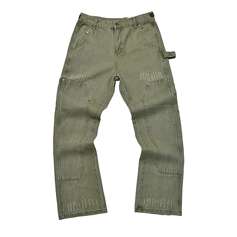 

2025 Military Green Color Street Trend New Men's Retro Hip-hop Style Loose Casual Jeans Trendy