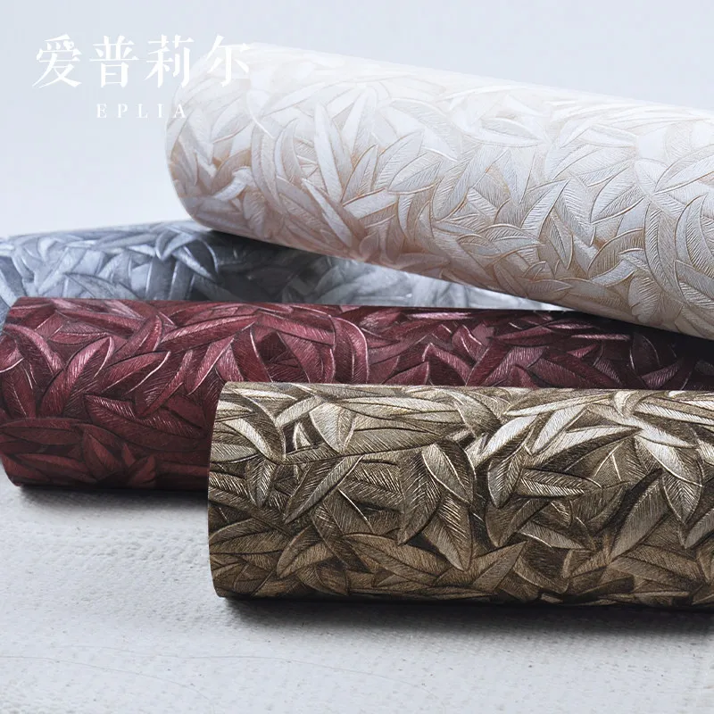 

3D Embossed Leaf Wallpaper Pure Color Waterproof Wall Paper Modern Botanical Mural for Living Room TV Background Home Decor Roll