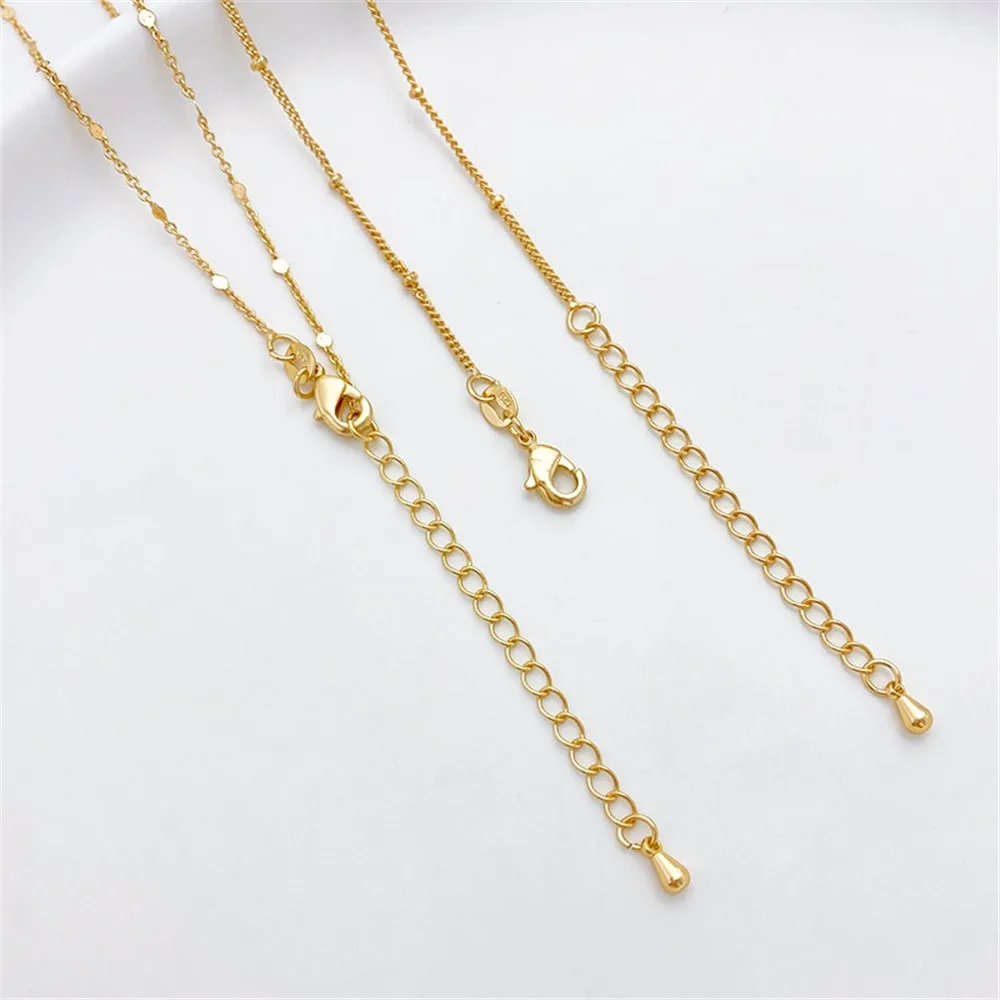 

14K Gold-plated 925 Steel Printed Finished Collarbone Necklace with Extended Chain DiyO-shaped Chain Box Chain Spacer Bead Chain