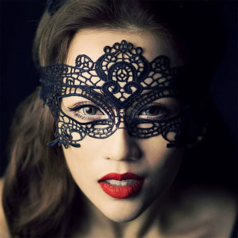 Schwarze Königin-Spitzenmaske mit Stickerei-Applikationen Party-Karnevalsmaske Damen-Accessoires Hochzeitsmaske Halloween-Maskerade-Maske – Detail 1