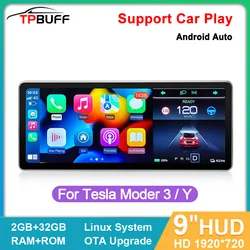 TPBUFF Pantalla frontal de 9 pulgadas  Para el modelo Tesla 3 y  Pantalla táctil del salpicadero digital de la consola central  El sistema Linux admite carplay  Muestra la velocidad de alimentación WiFi BT