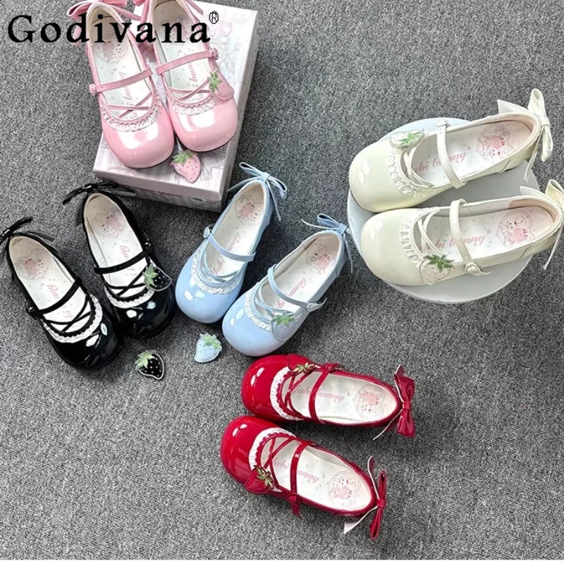 

Original Lolita Mary Jane Shoes Spring and Summer Cute Girl's Daughter Sweet Kawaii Round Head Strawberry Shoes Low Heel Pumps
