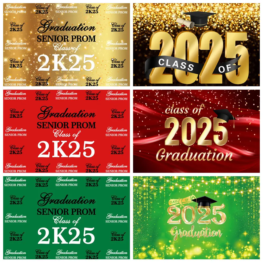 

Class Of 2025 Graduates Backdrop Bachelor Cap Golden Flash Point Graduates Party Boy Girl Portrait Photography Background Banner