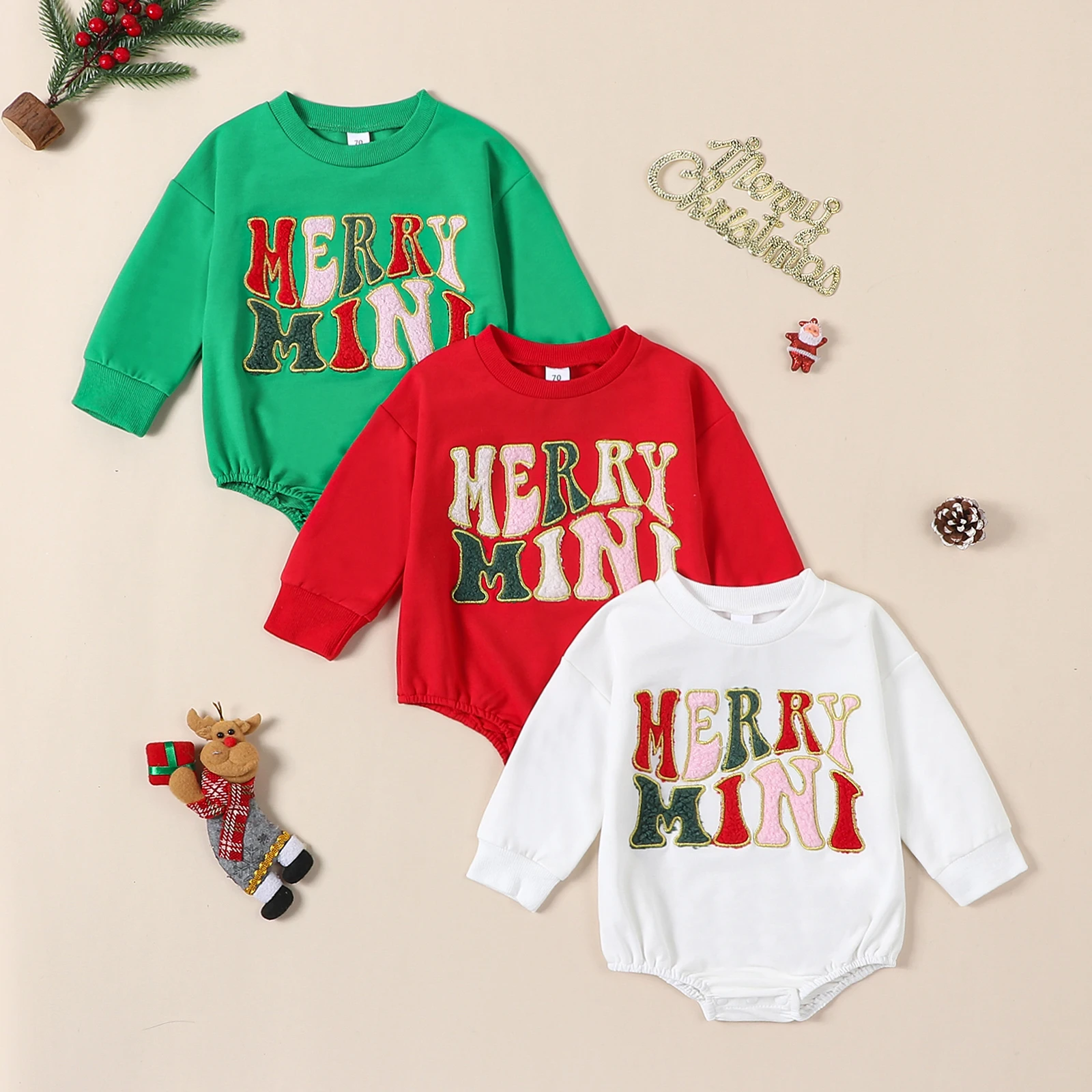 0-18Months Baby Christmas Romper Classic Letter Embroidery Long Sleeve Bodysuit Newborn Boys Girls Winter Playsuit