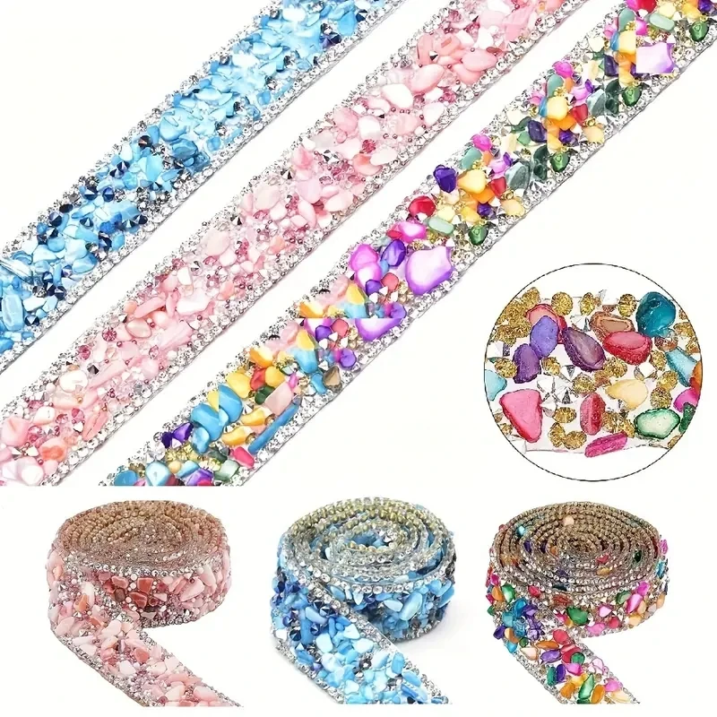 1 Yard Crystal strass Trim autoadesivo pietra colorata striscia di diamanti nastro da trapano per cucire abbigliamento fai da te abito per capelli