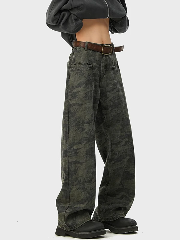 

Американская рабочая одежда, камуфляжные повседневные брюки, мужские осенне-зимние модные свободные прямые брюки с высокой талией, широкие длинные брюки