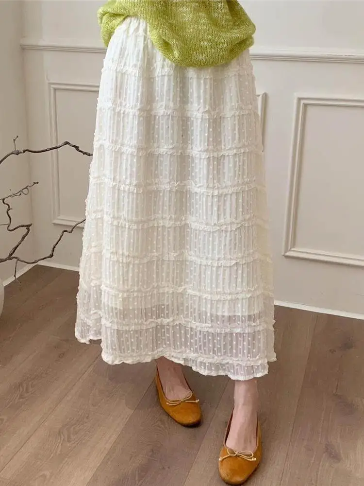 Elegant Embroidered Heavy Work Casual Peach Color Half Skirt Women's Summer Soft Breeze Long Cake Style A-Line Skirt