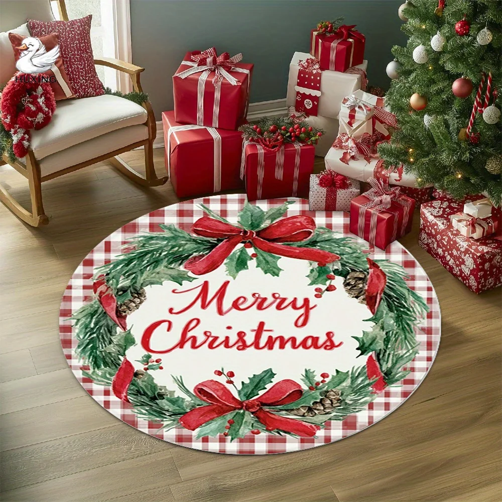 Golden Sparkle Christmas Tree Round Rug For Luxury Holiday Party Shiny Starry Night Design Non Slip Floor Mat
